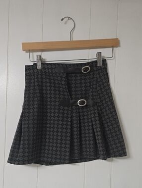 Full Tilt Black and Gray Patterned Skater Skirt with Buckle Straps